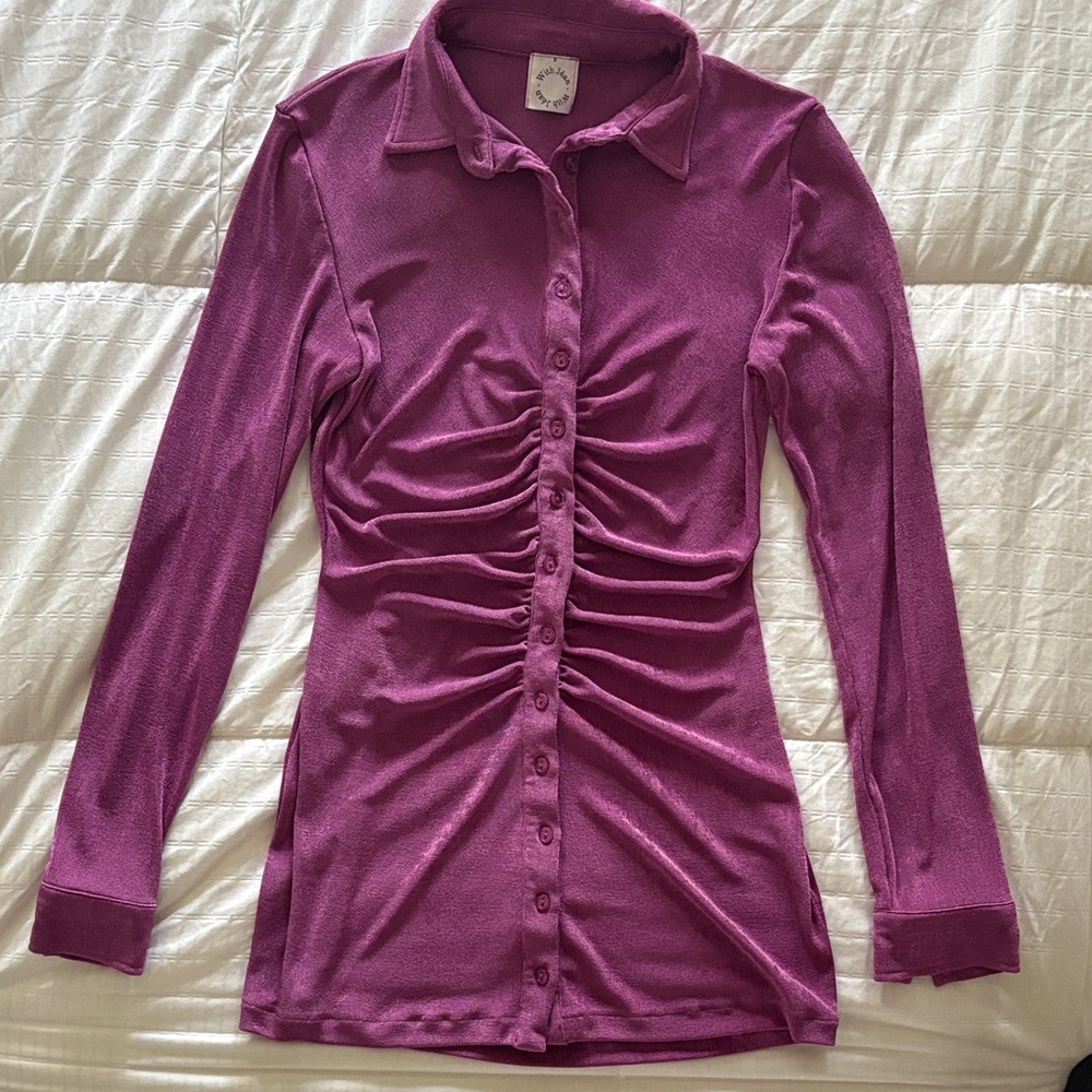 With Jean Purple Ruched Mini Dress